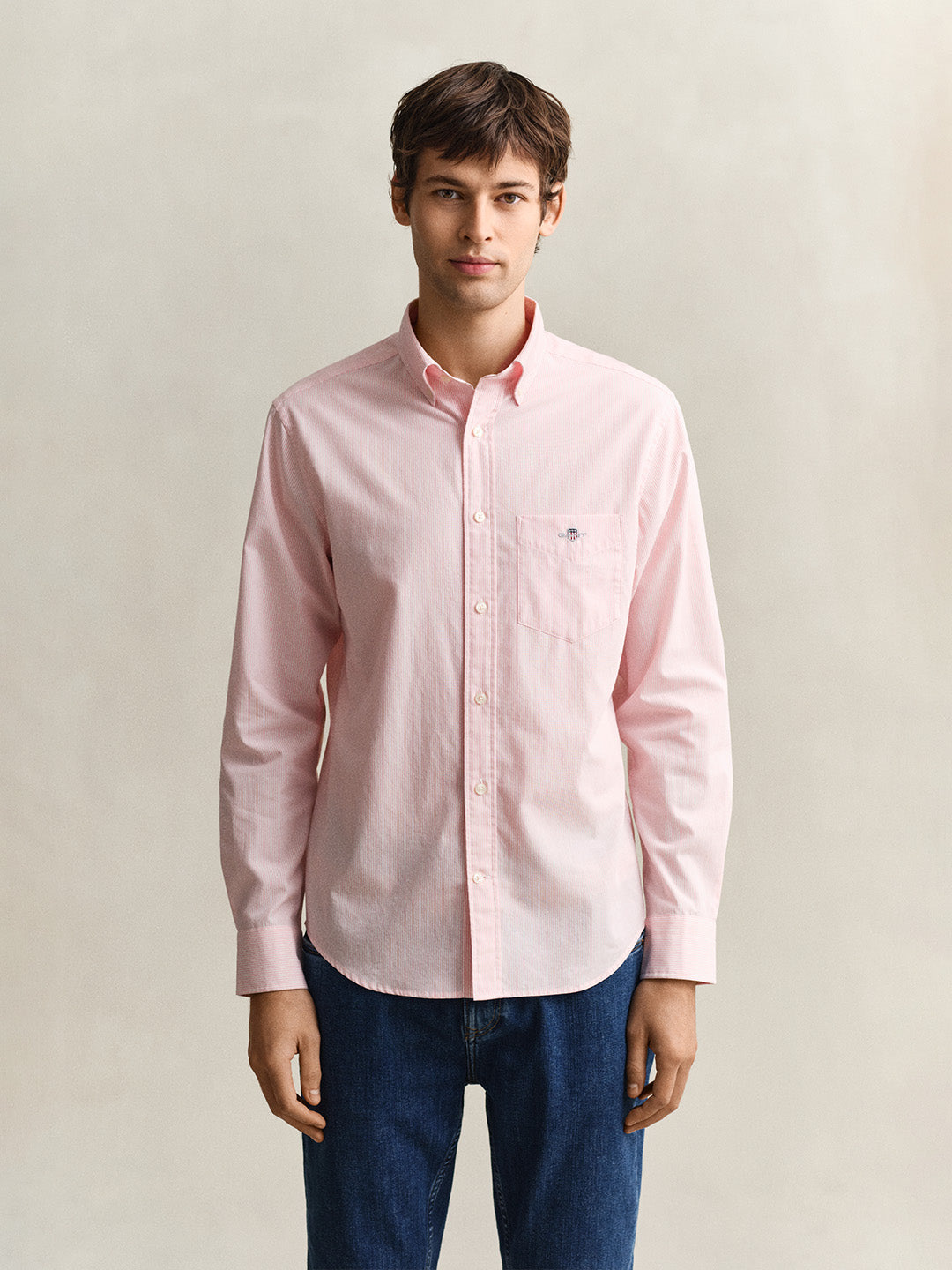 Gant Men Pink Striped Regular Fit Classic Poplin Shirt