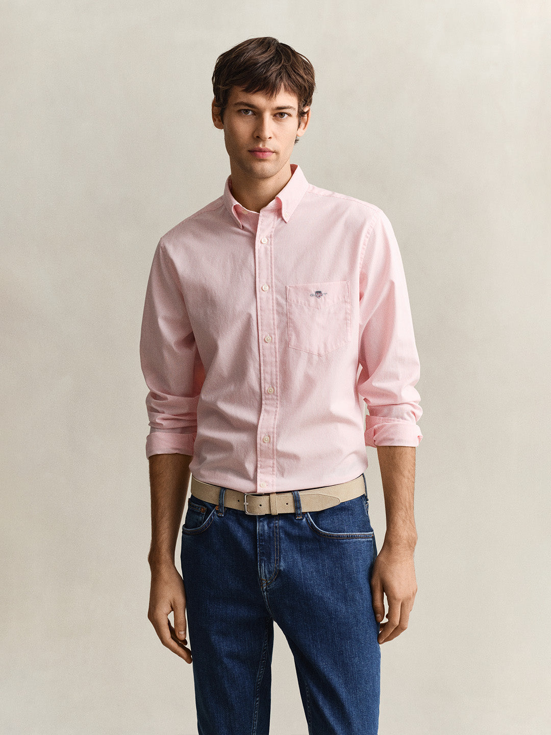 Gant Men Pink Striped Regular Fit Classic Poplin Shirt