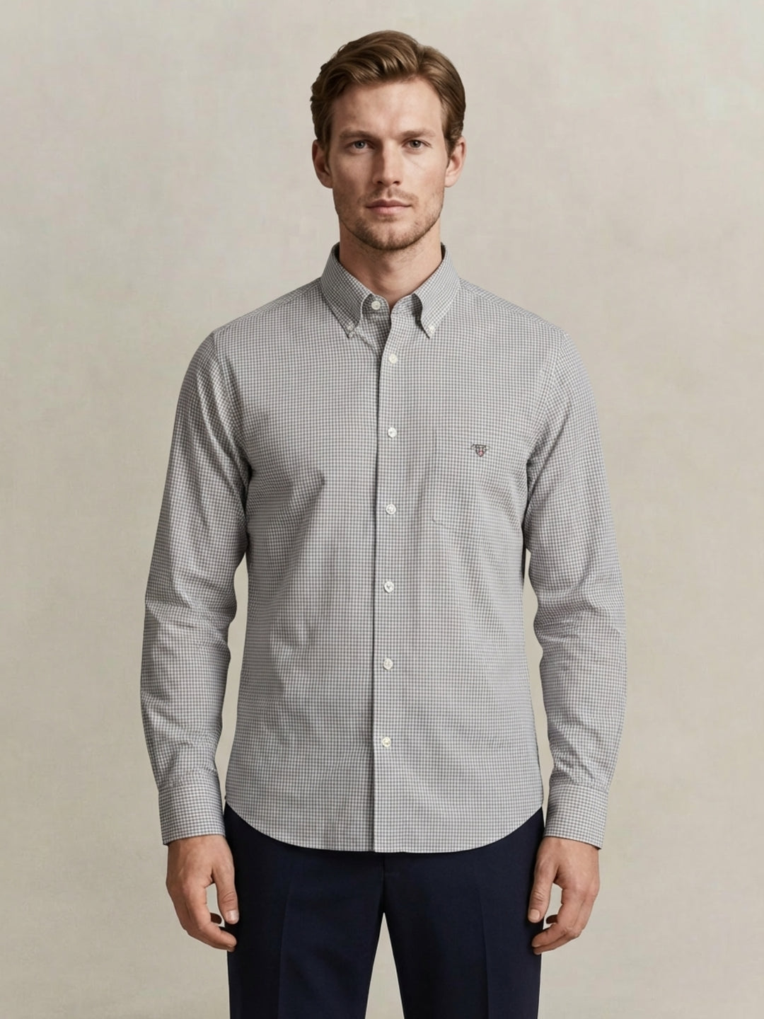 Gant Men Grey Checked Regular Fit Classic Poplin Gingham Shirt
