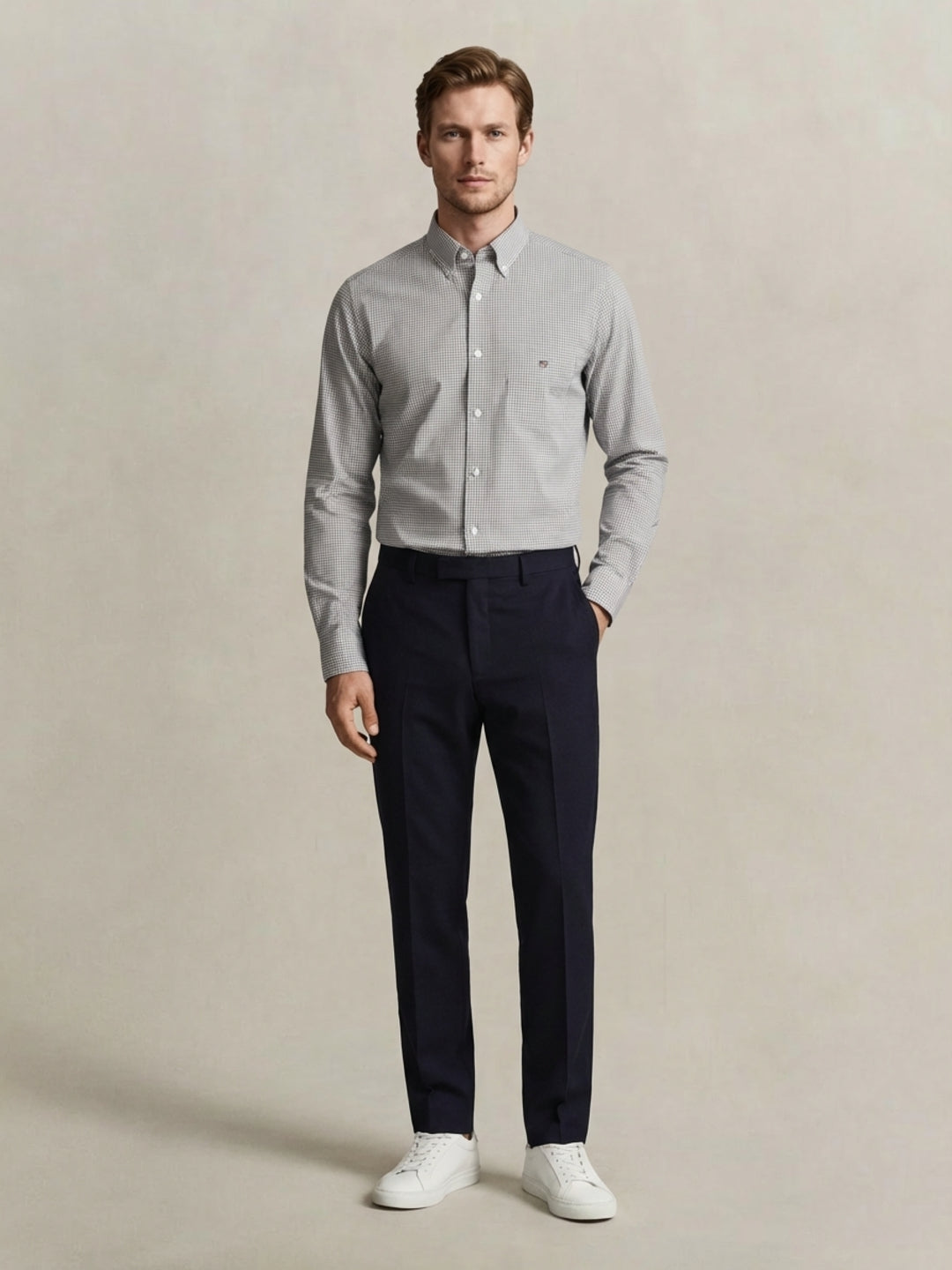 Gant Men Grey Checked Regular Fit Classic Poplin Gingham Shirt