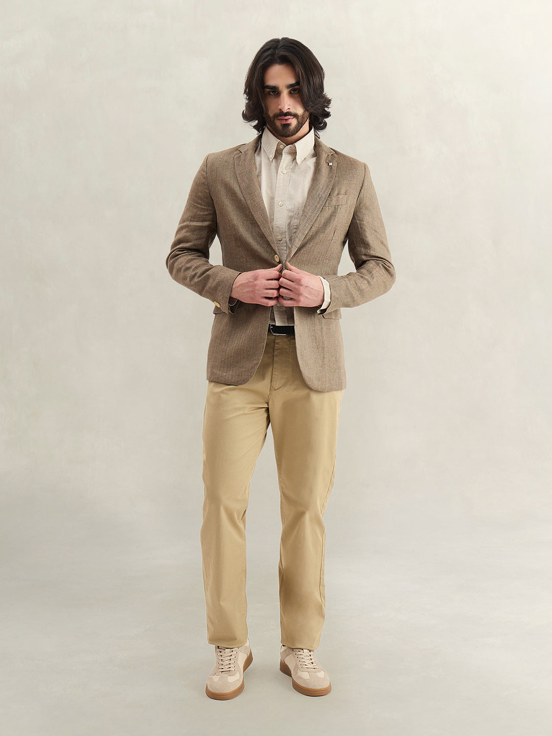 Gant Men Beige Checked Regular Fit Classic Poplin Gingham Shirt