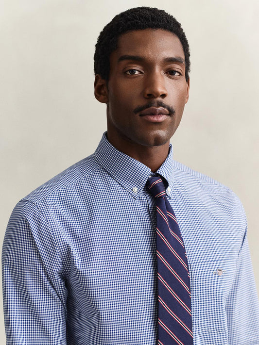 Gant Men Blue Gingham Regular Fit Classic Poplin Gingham Shirt