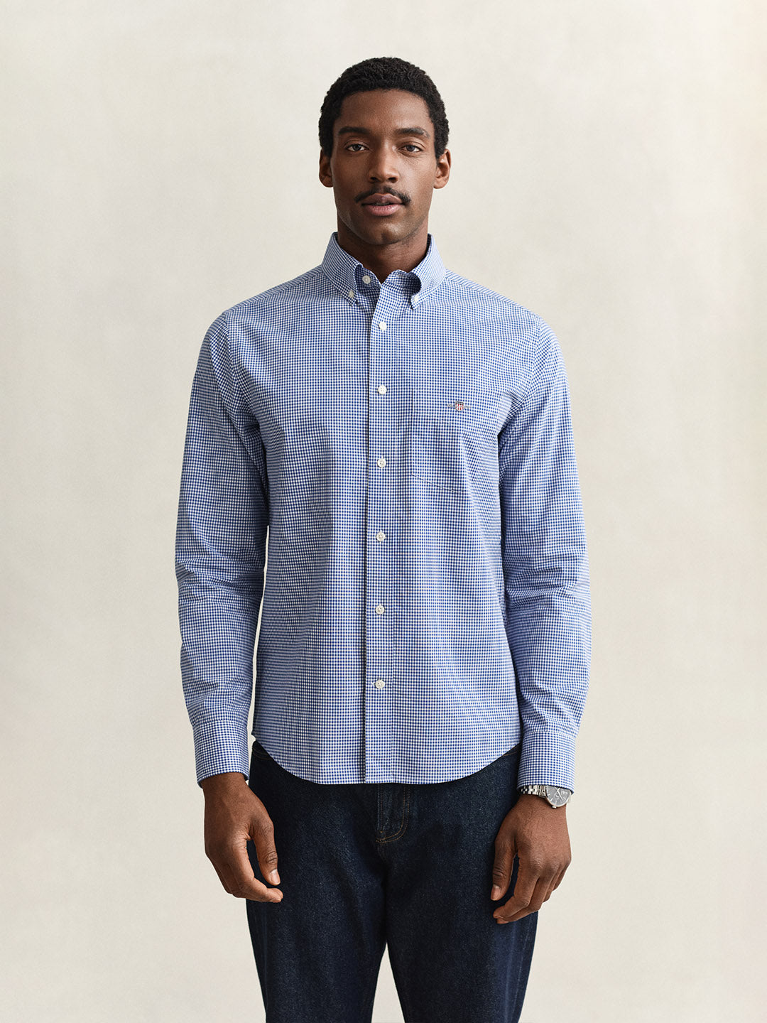 Gant Men Blue Gingham Regular Fit Classic Poplin Gingham Shirt