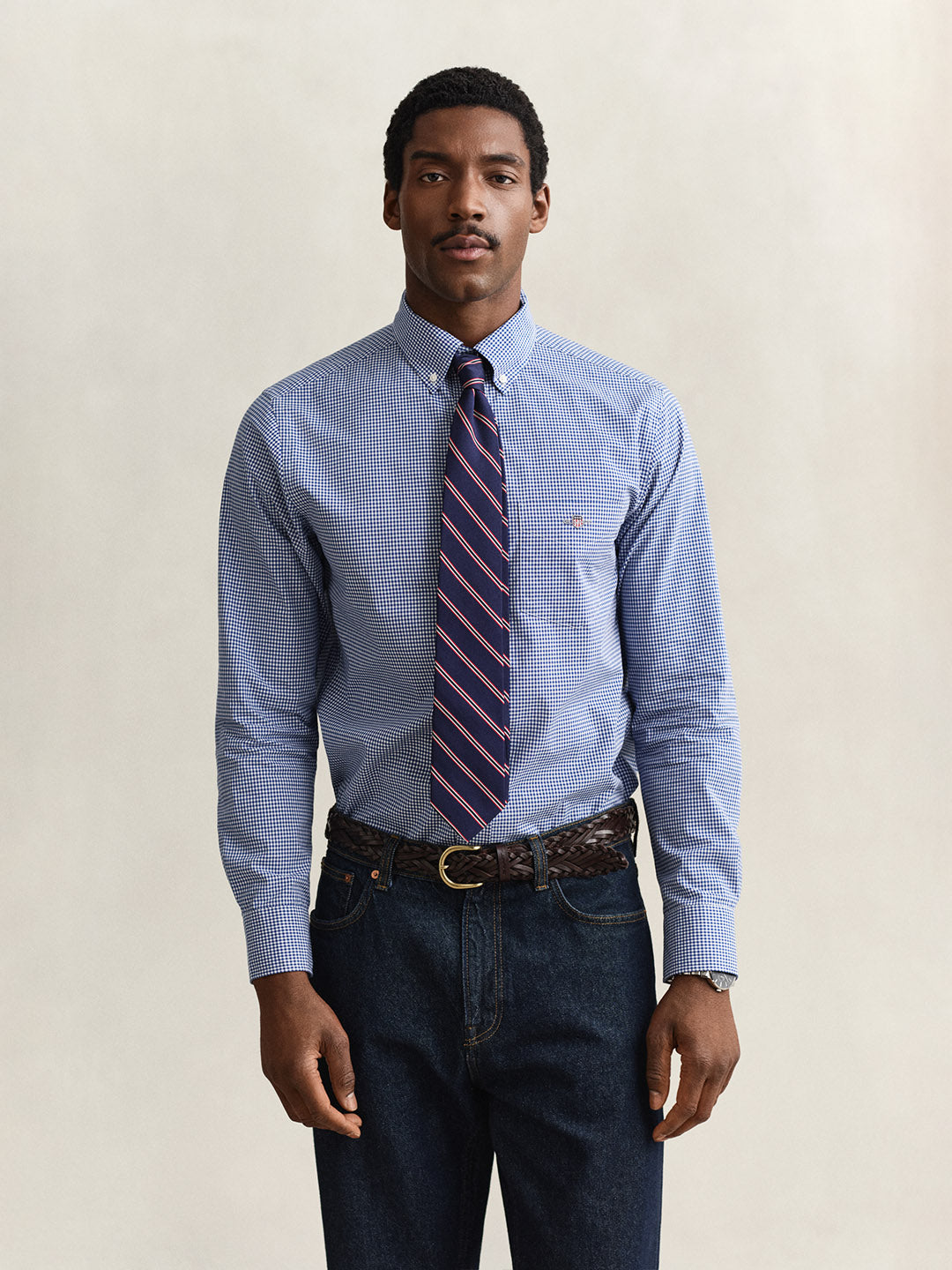 Gant Men Blue Gingham Regular Fit Classic Poplin Gingham Shirt