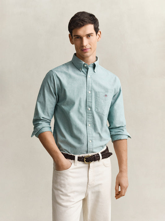 Gant Men Green Solid Regular Fit Classic Oxford Shirt