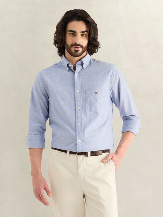 Gant Men Blue Solid Regular Fit Classic Oxford Shirt