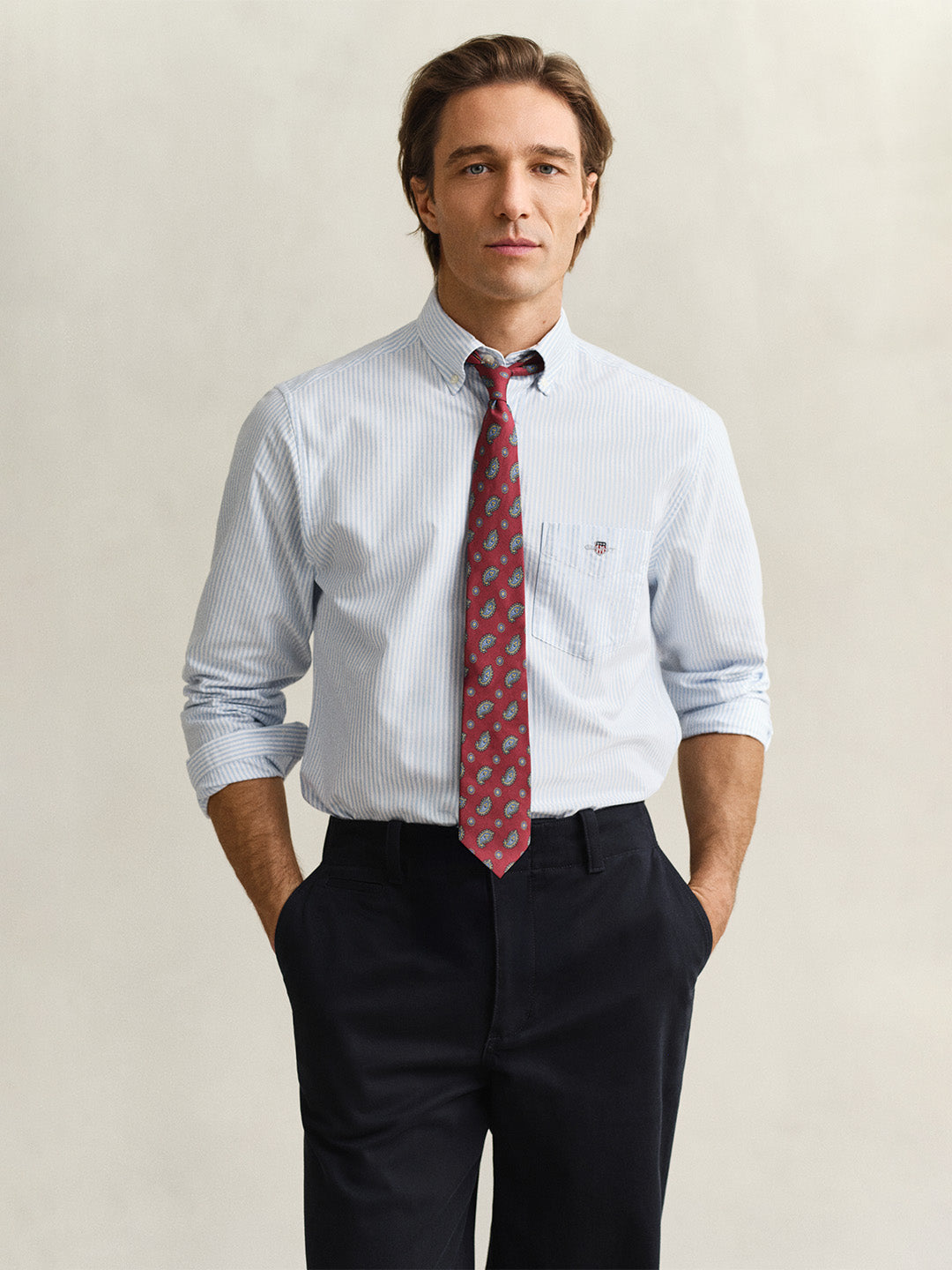 GANT Men Blue Striped Regular Fit Classic Oxford Shirt