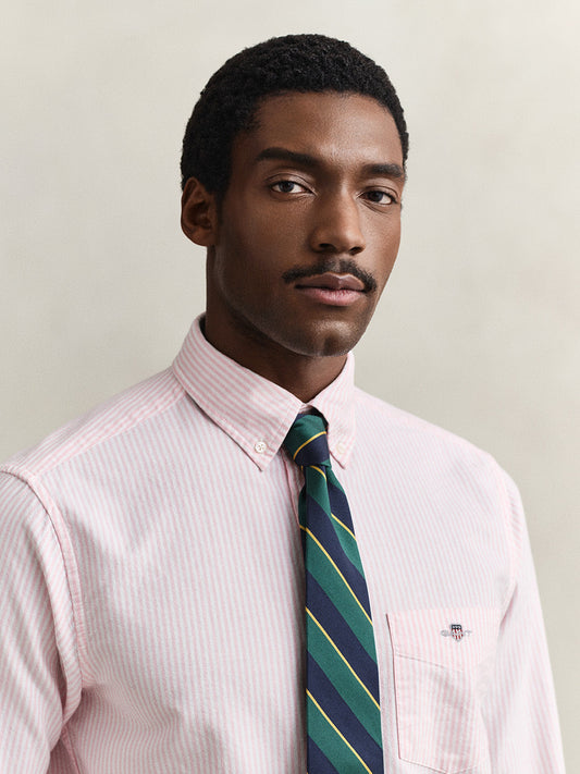 GANT Men Pink Striped Regular Fit Classic Oxford Shirt