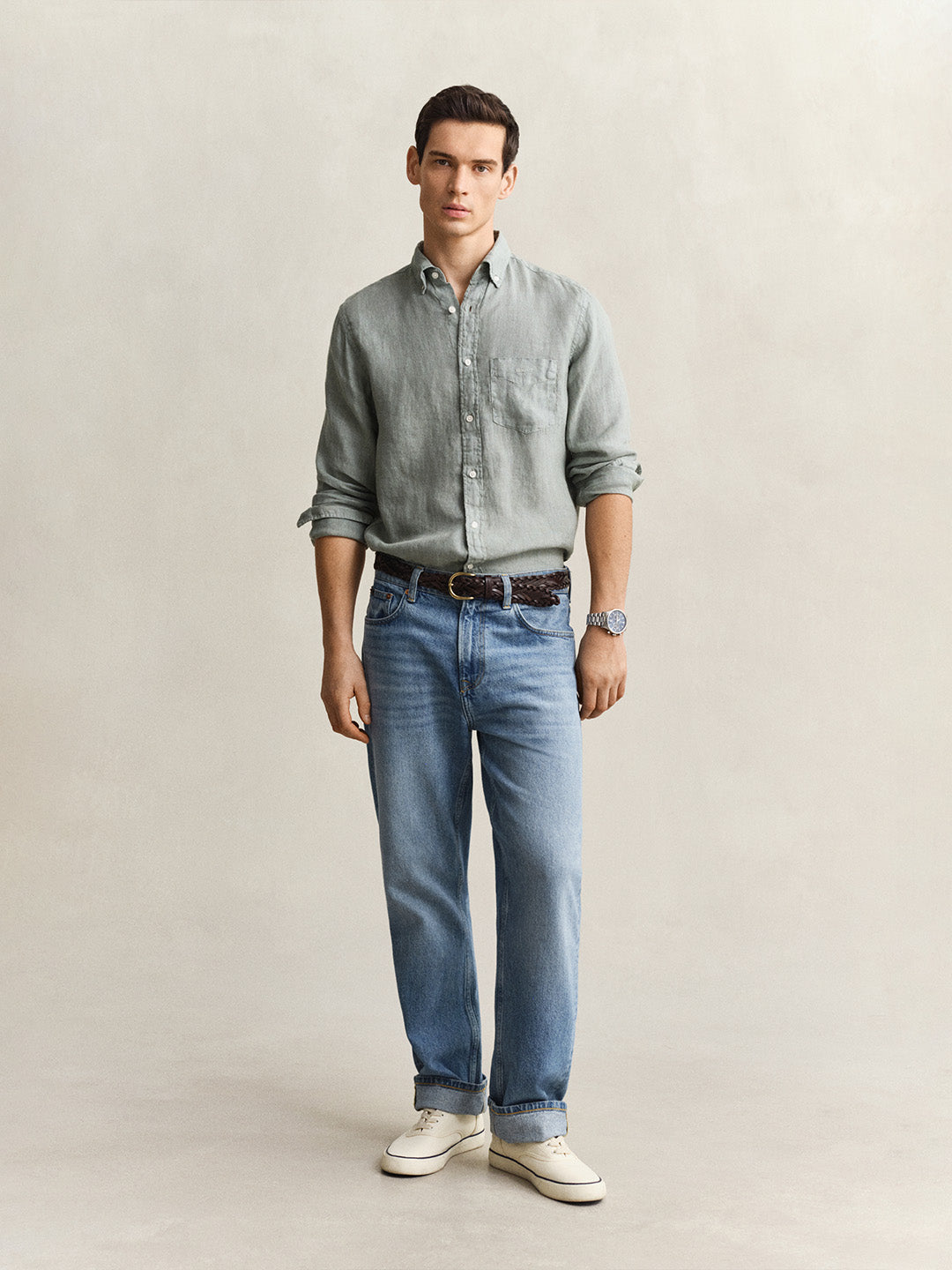 GANT Men Grey Garment Dyed Pure Linen Shirt