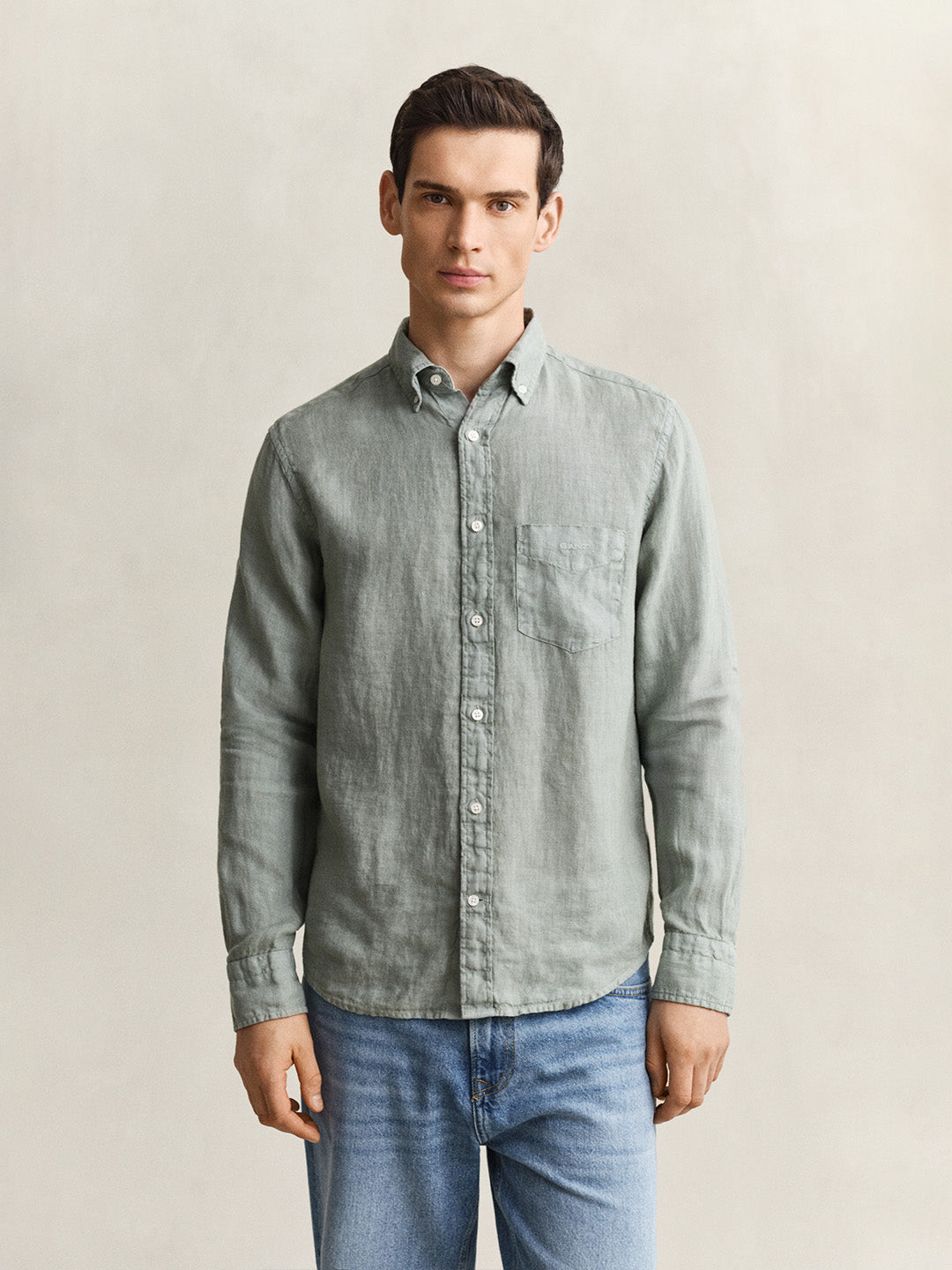 GANT Men Grey Garment Dyed Pure Linen Shirt