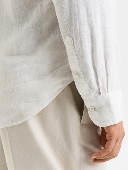 Gant Men White Solid Regular Fit Pure Linen Shirt
