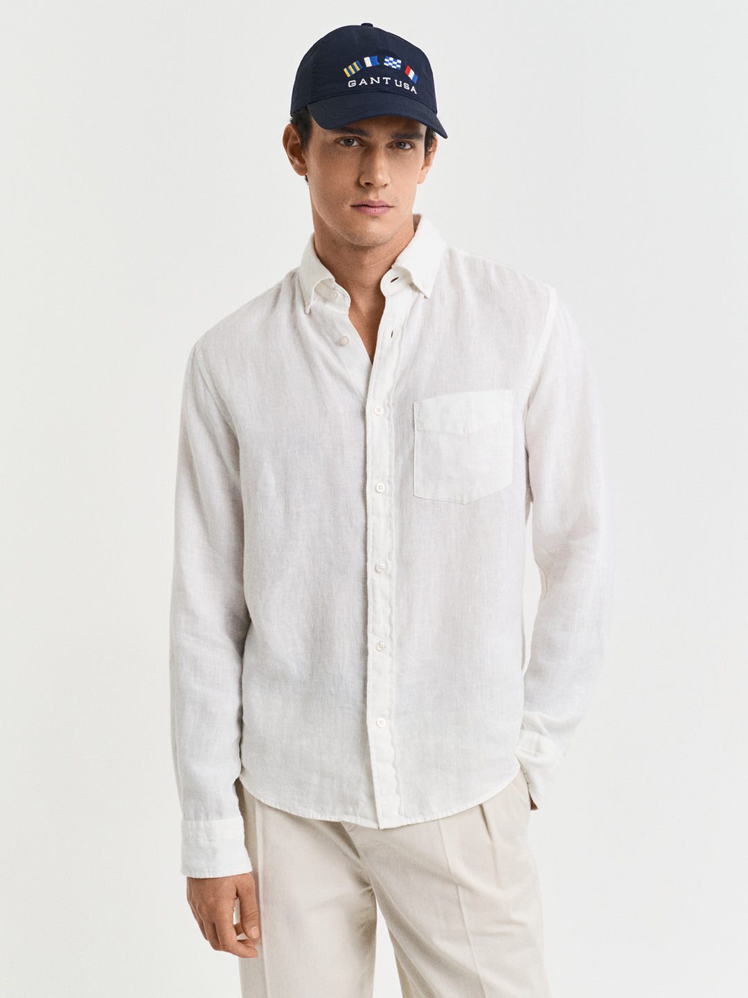 Gant Men White Solid Regular Fit Pure Linen Shirt