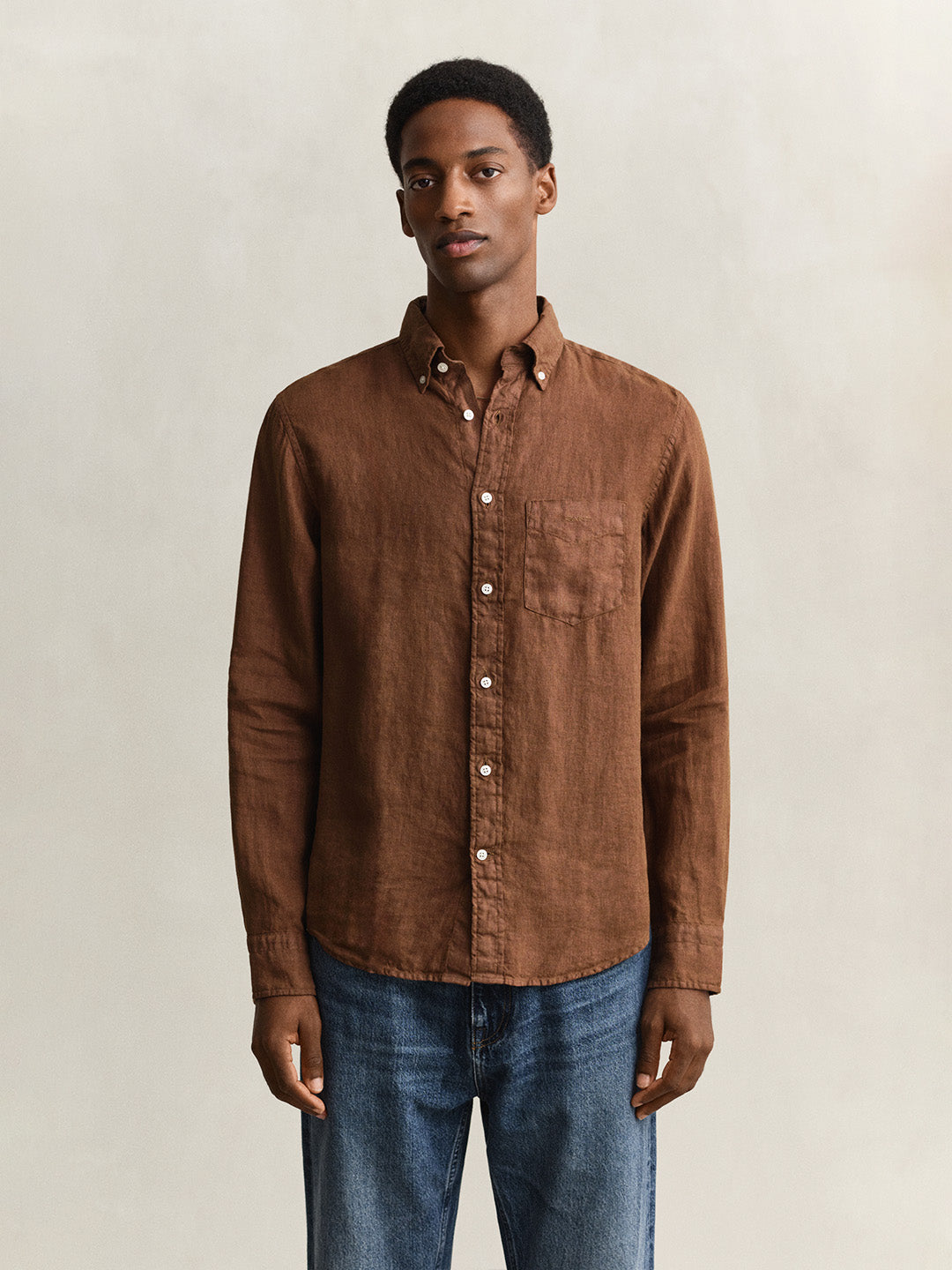 GANT Men Brown Garment Dyed Pure Linen Shirt