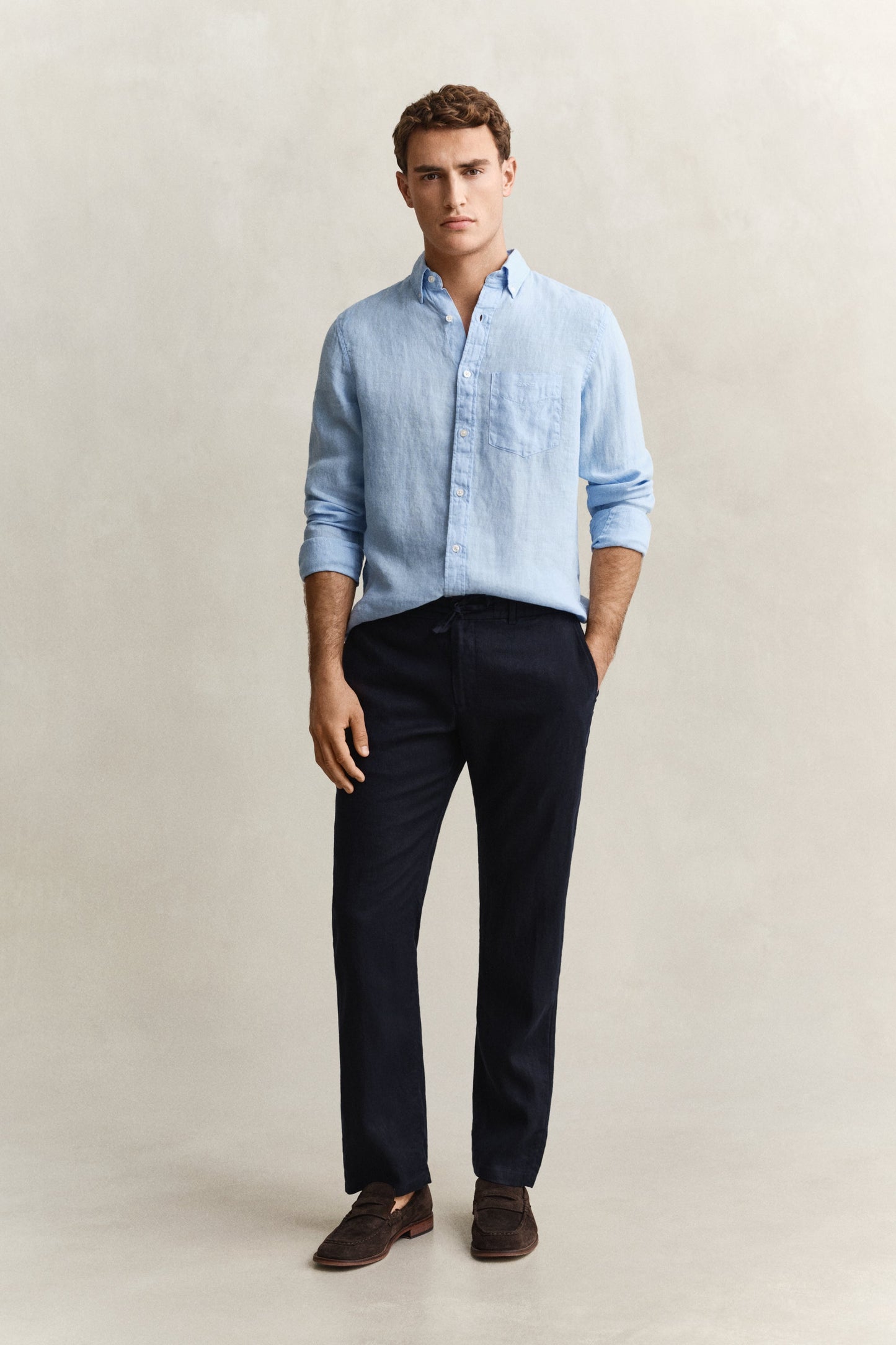 GANT Men Blue Garment Dyed Pure Linen Shirt