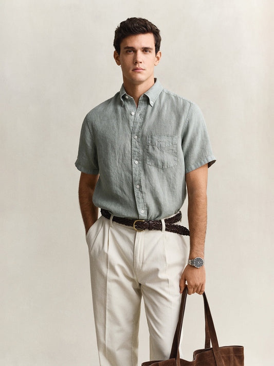 GANT Men Grey Garment Dyed Pure Linen Shirt