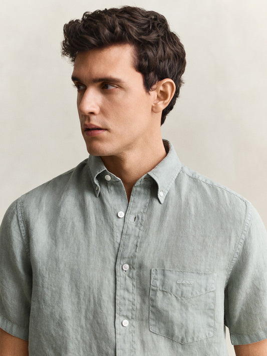 GANT Men Grey Garment Dyed Pure Linen Shirt