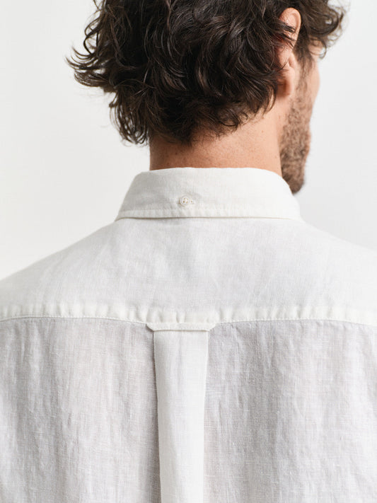 Gant Men White Solid Regular Fit Pure Linen Shirt