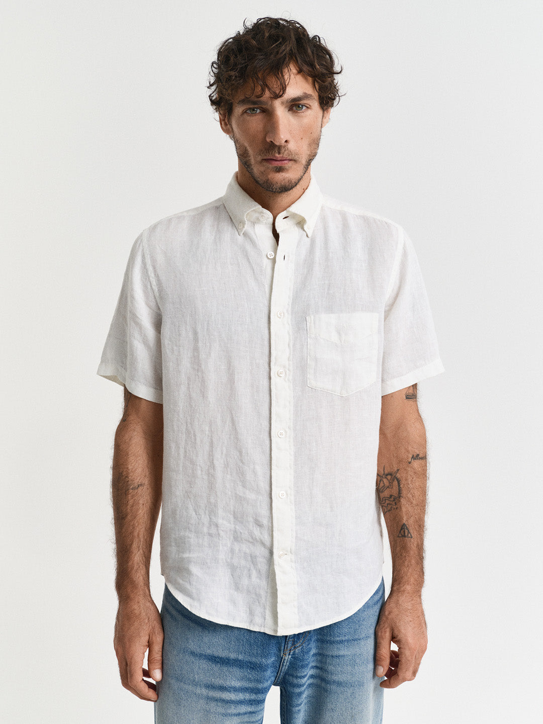 Gant Men White Solid Regular Fit Pure Linen Shirt