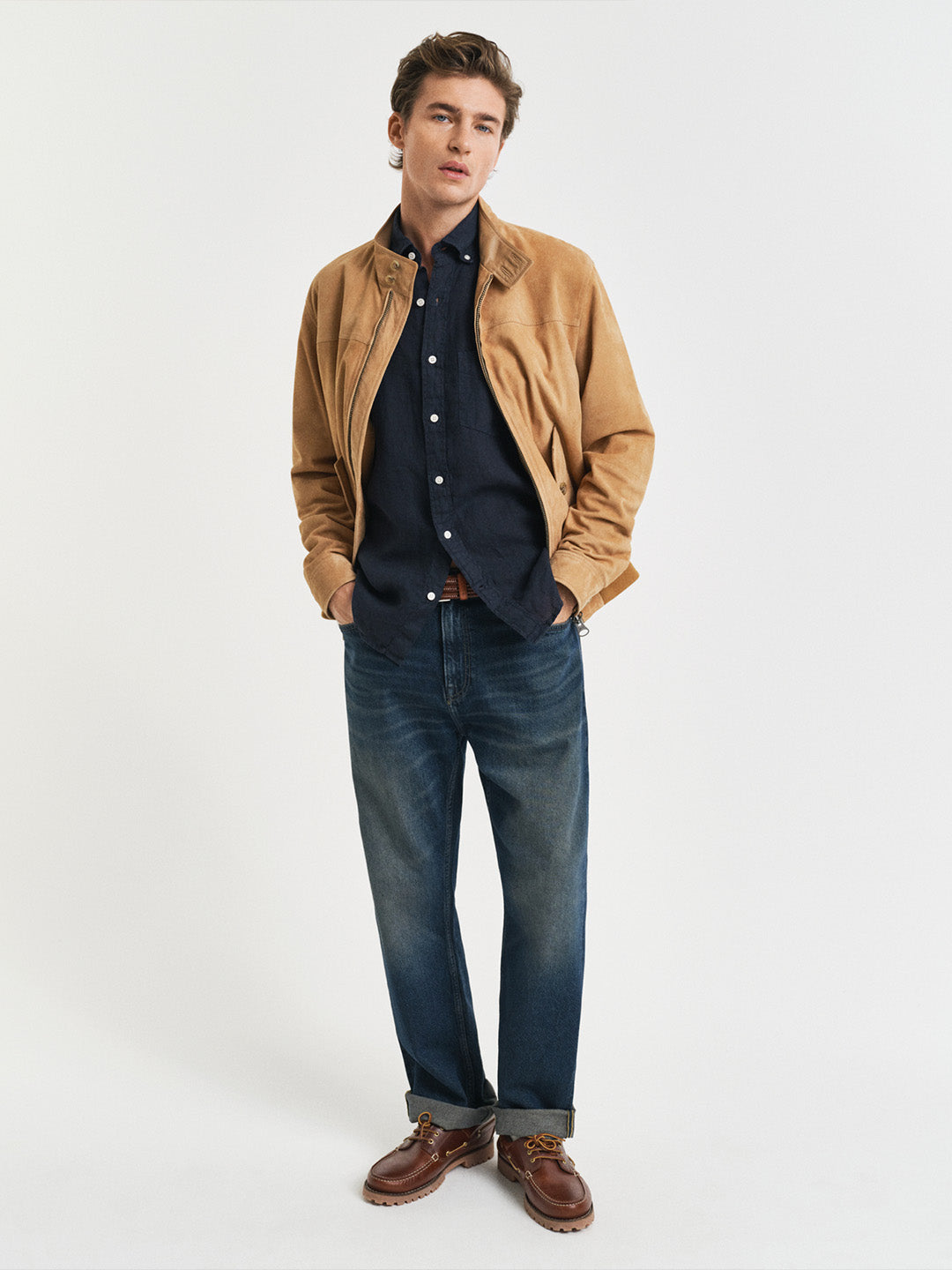 Gant Men Navy Blue Solid Regular Fit Pure Linen Shirt