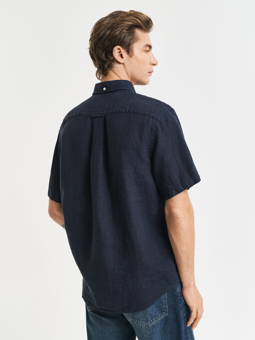 Gant Men Navy Blue Solid Regular Fit Pure Linen Shirt