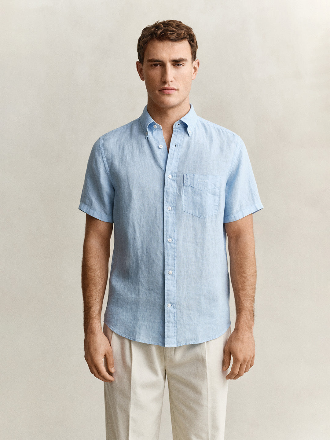 Gant Men Blue Solid Regular Fit Pure Linen Shirt