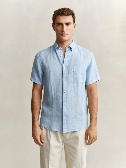 Gant Men Blue Solid Regular Fit Pure Linen Shirt