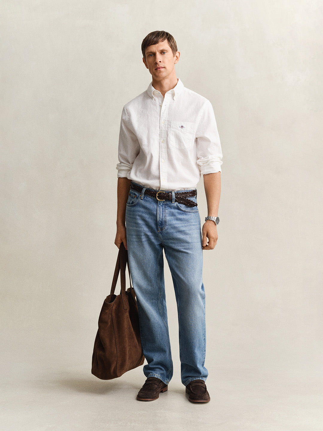 Gant Men White Cotton Linen Shirt