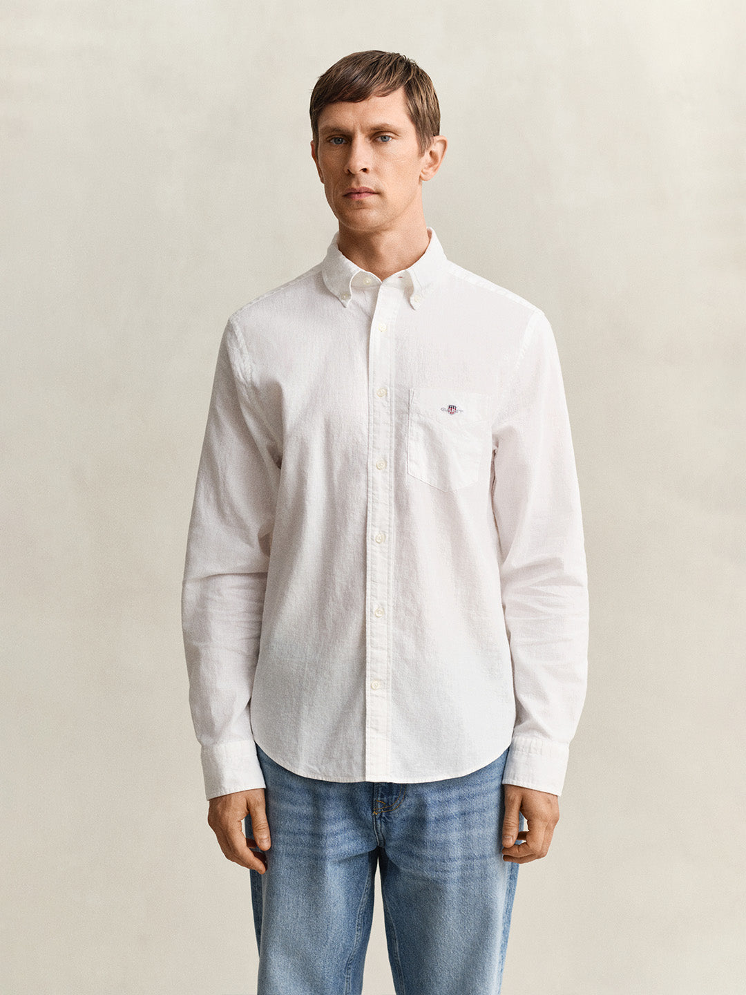 Gant Men White Cotton Linen Shirt