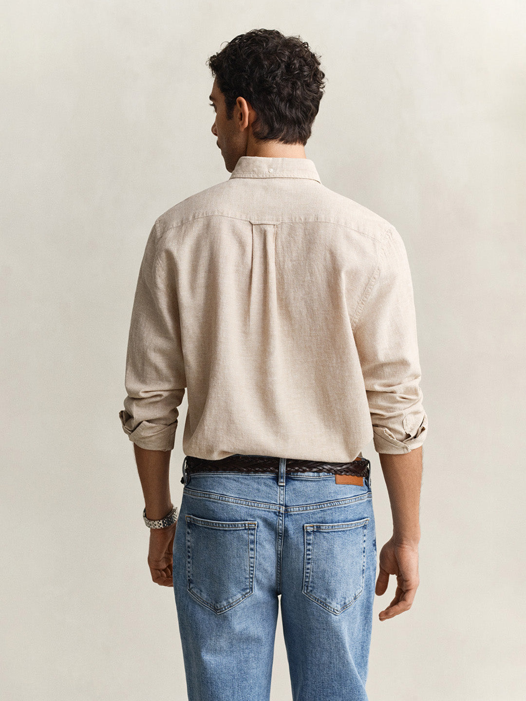 Gant Men Beige Solid Regular Fit Cotton Linen Shirt