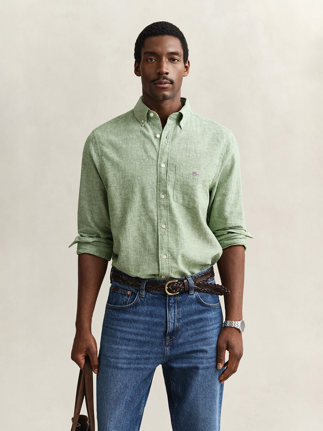 Gant Men Green Regular Fit Linen Shirt