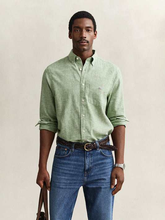 GANT Men Green Regular Fit Linen Shirt