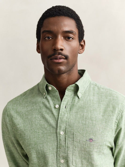 GANT Men Green Regular Fit Linen Shirt