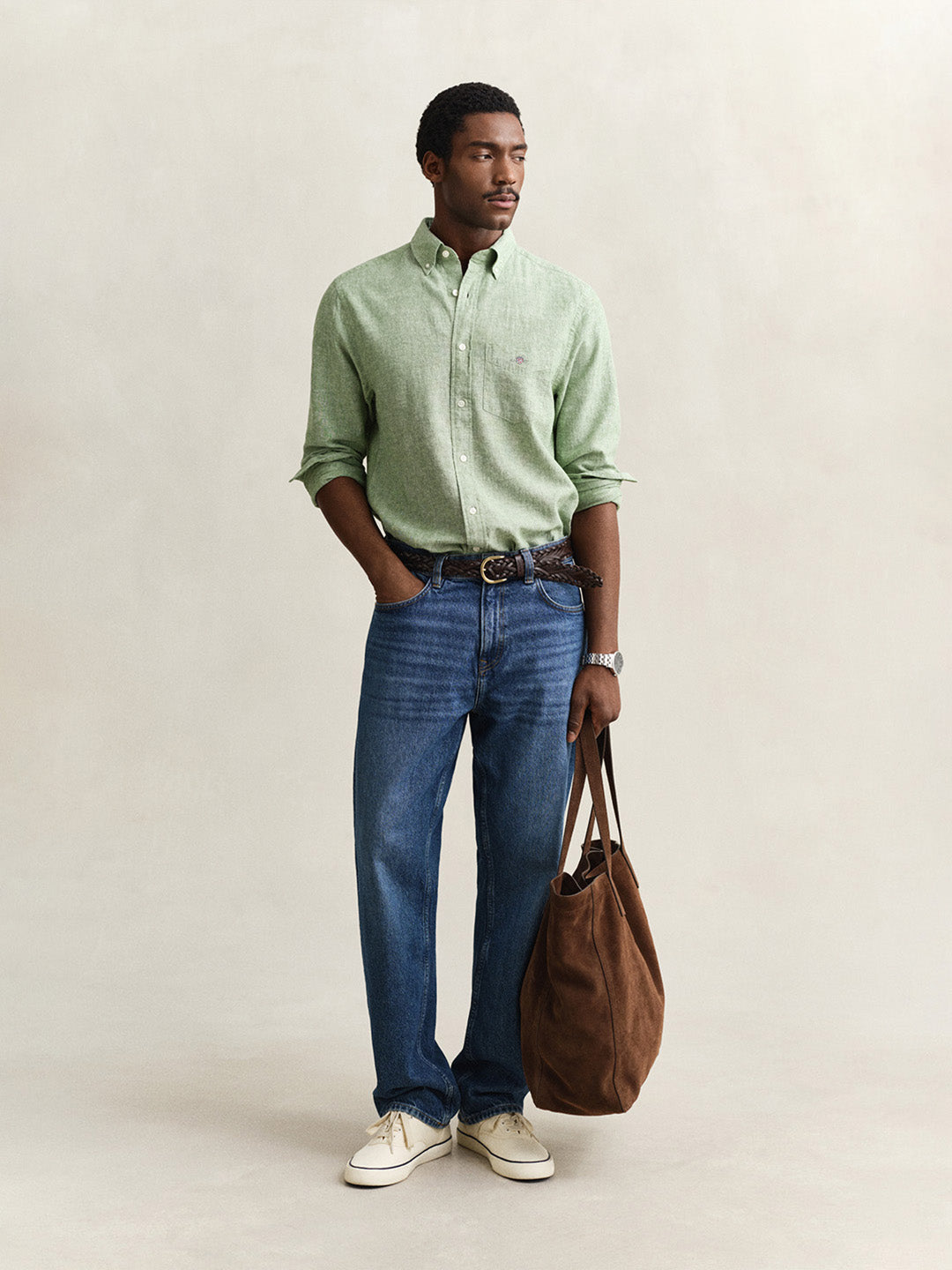 Gant Men Green Regular Fit Linen Shirt