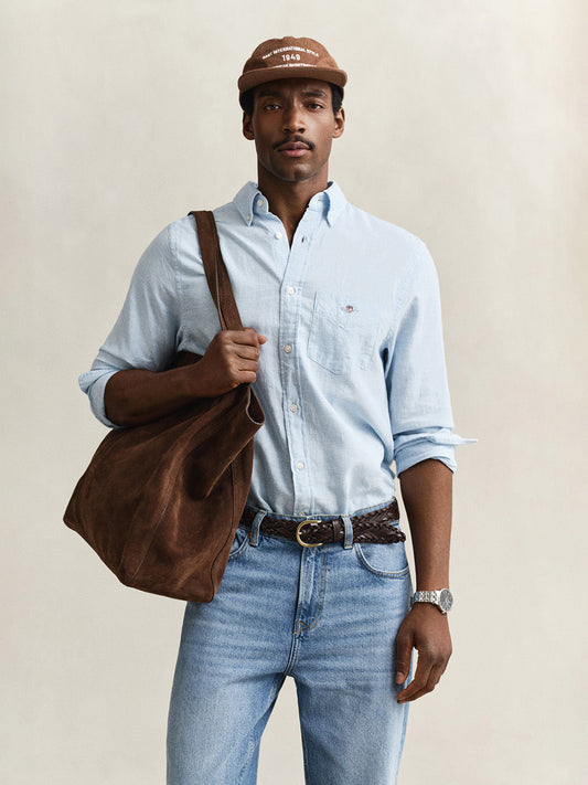 GANT Men Blue Regular Fit Linen Shirt