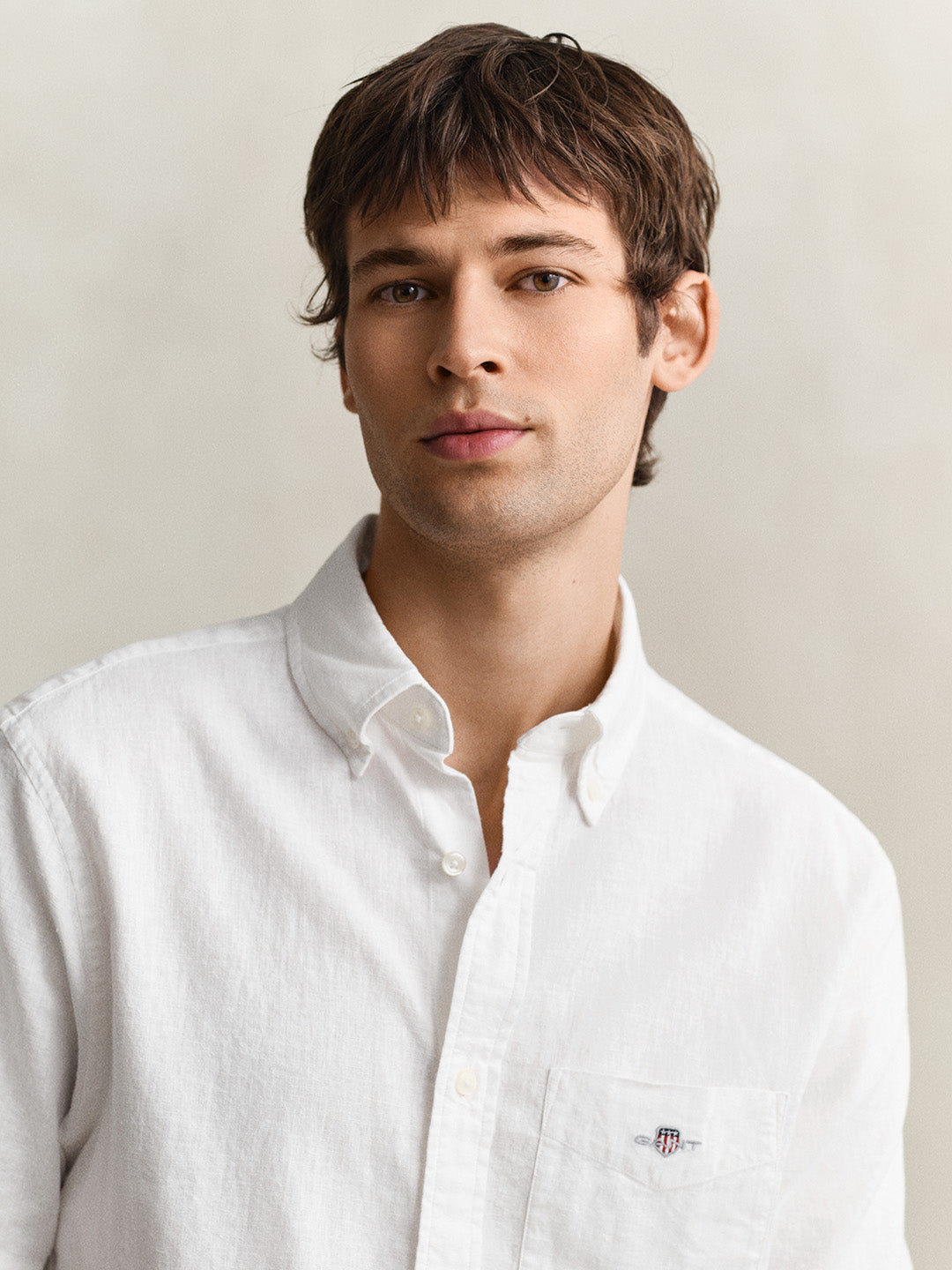 Gant Men White Solid Regular Fit Cotton Linen Shirt