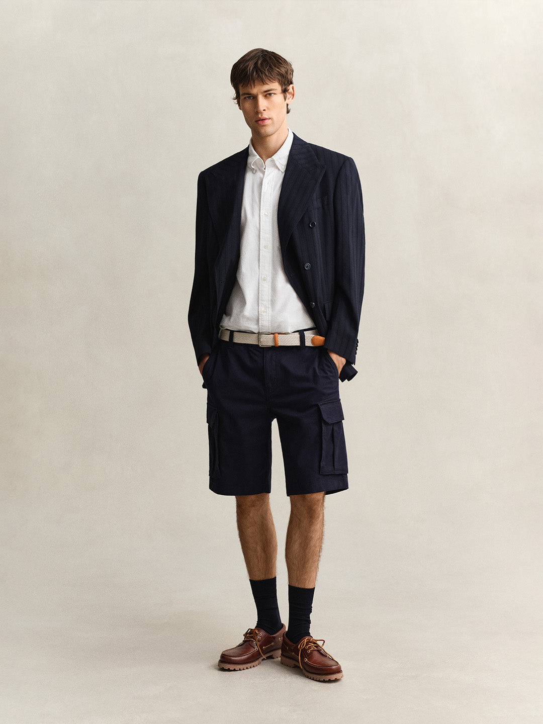 Gant Men White Solid Regular Fit Cotton Linen Shirt