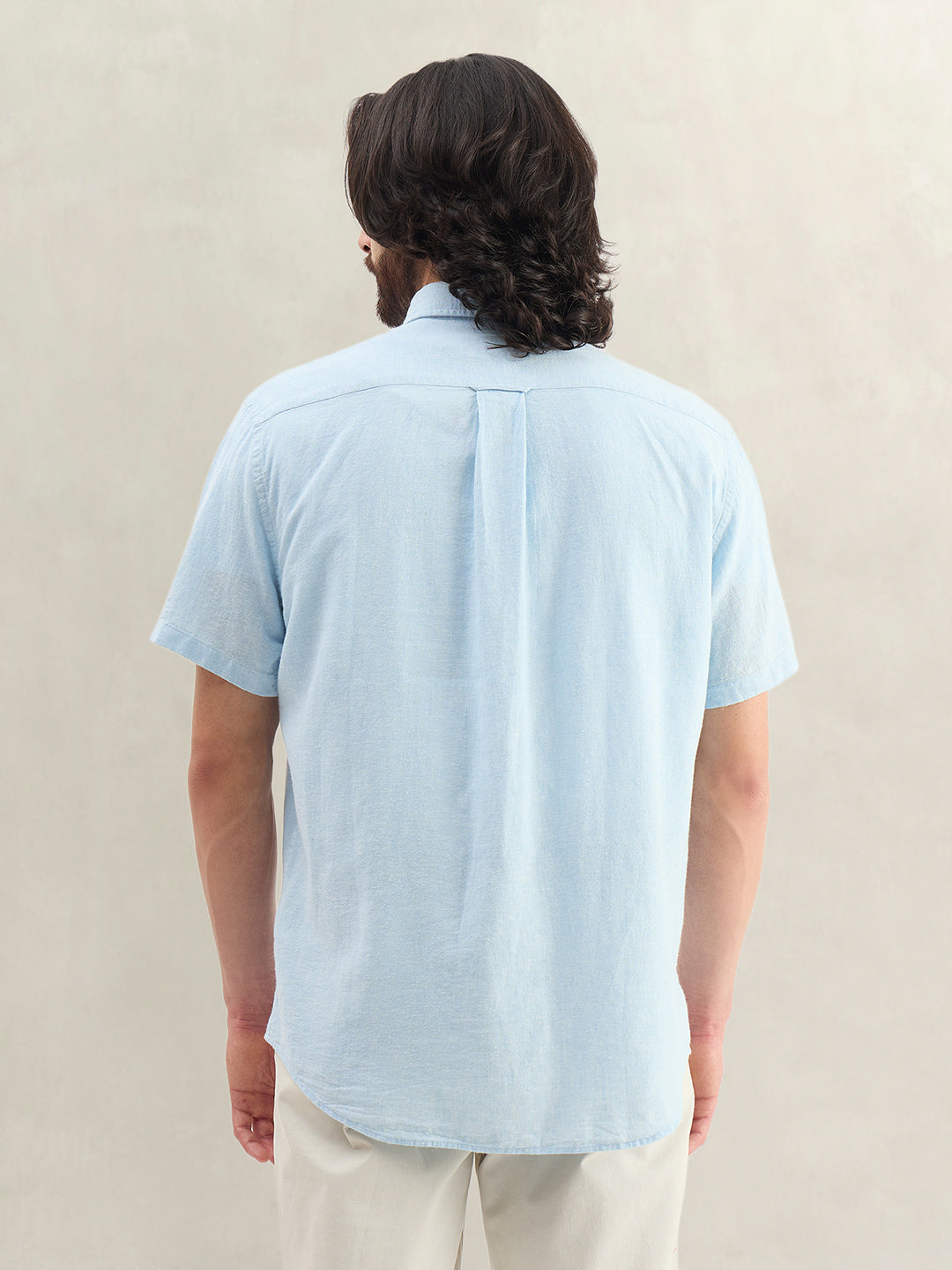 Gant Men Blue Solid Regular Fit Cotton Linen Shirt