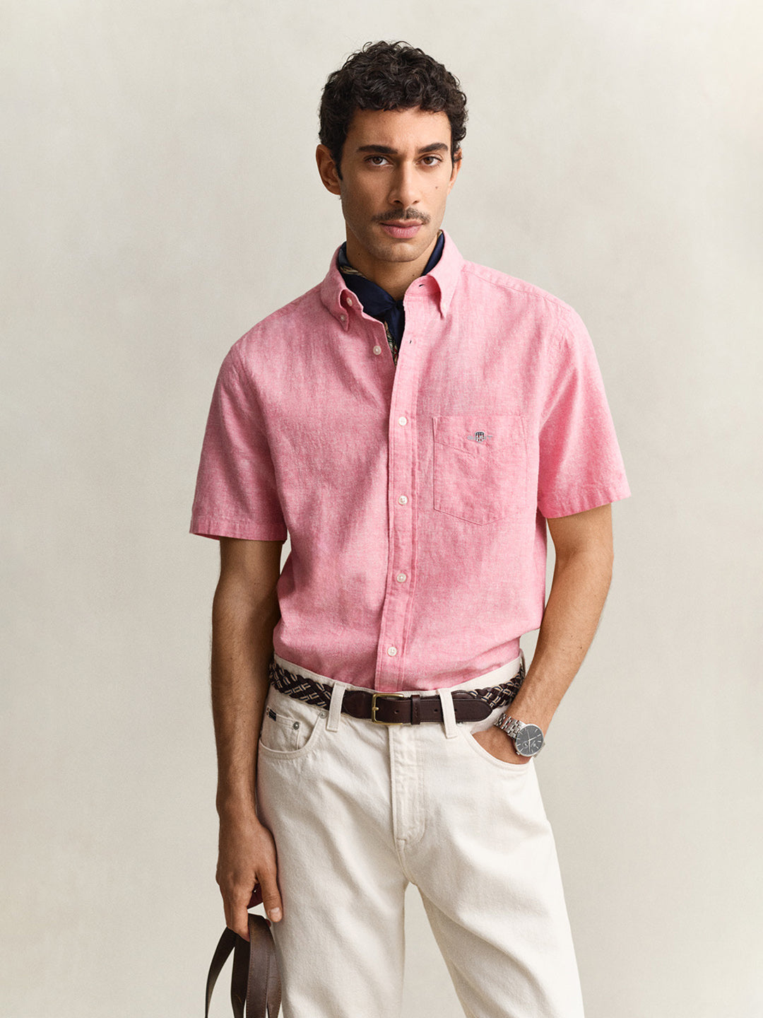 Gant Men Pink Regular Fit Linen Shirt