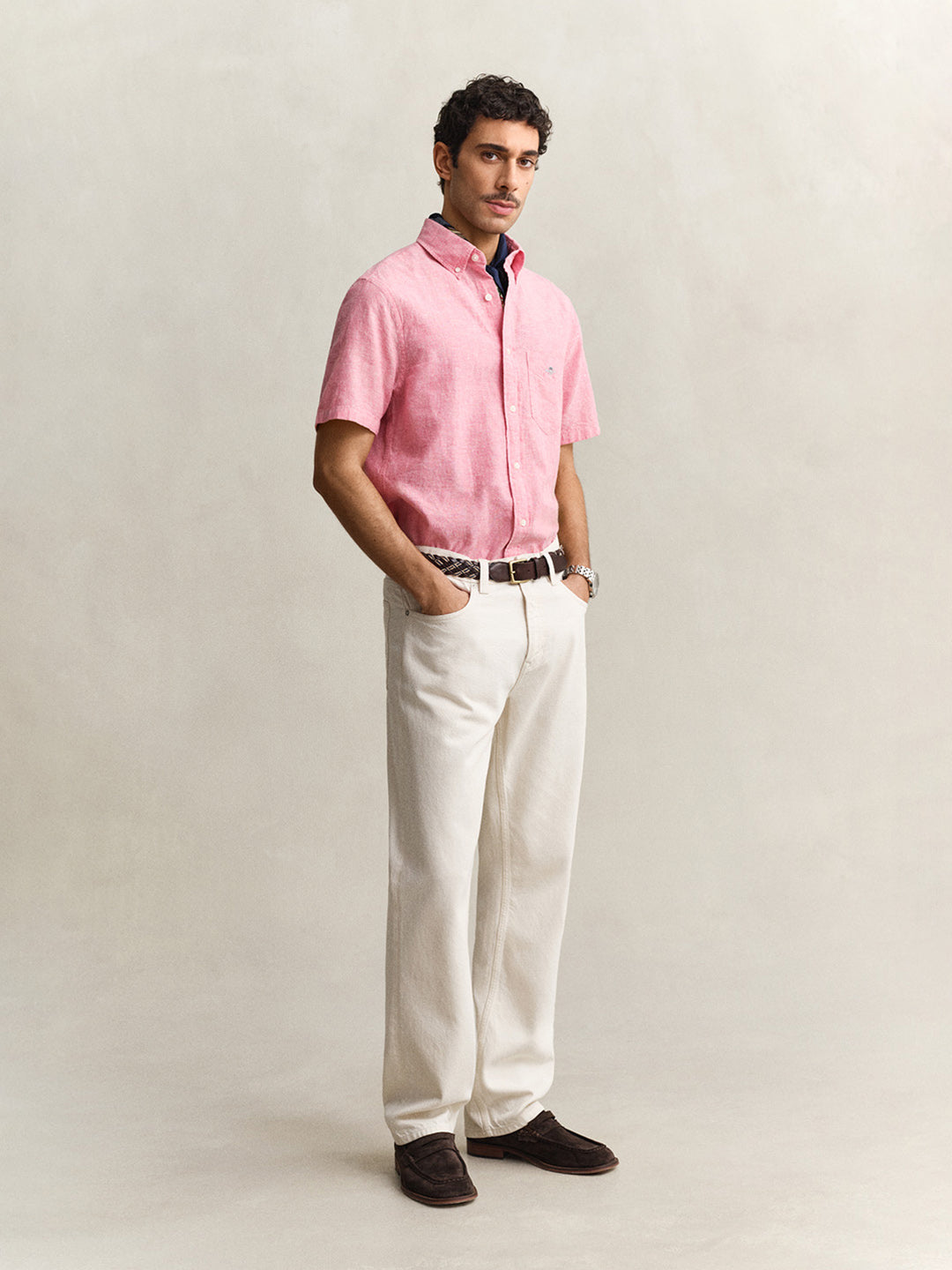 Gant Men Pink Regular Fit Linen Shirt