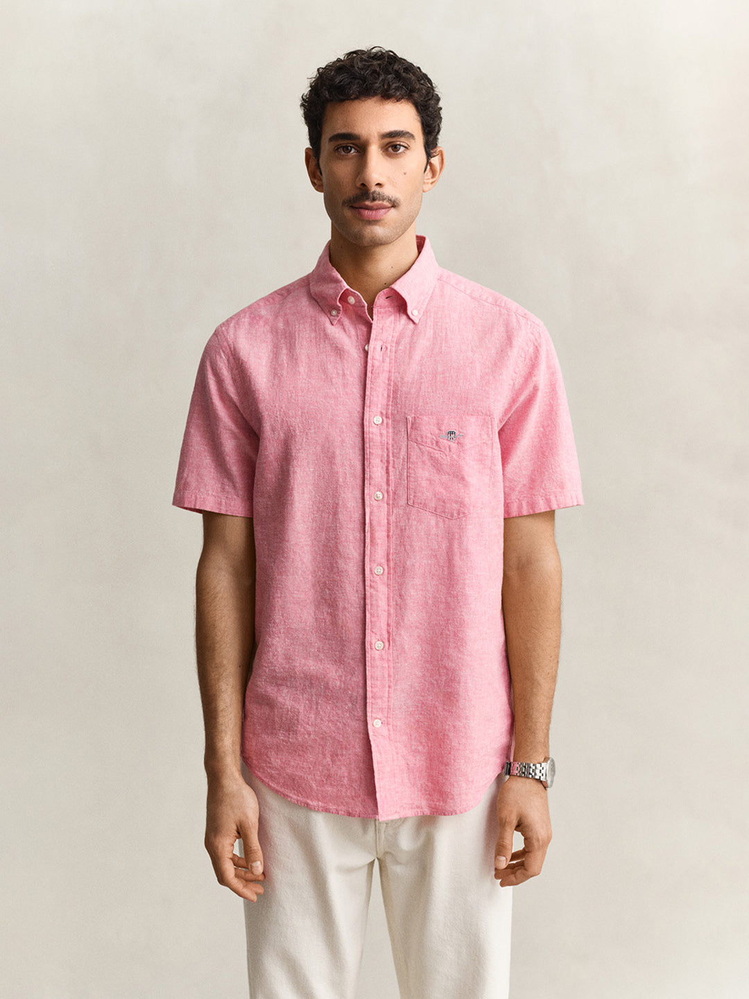 Gant Men Pink Regular Fit Linen Shirt