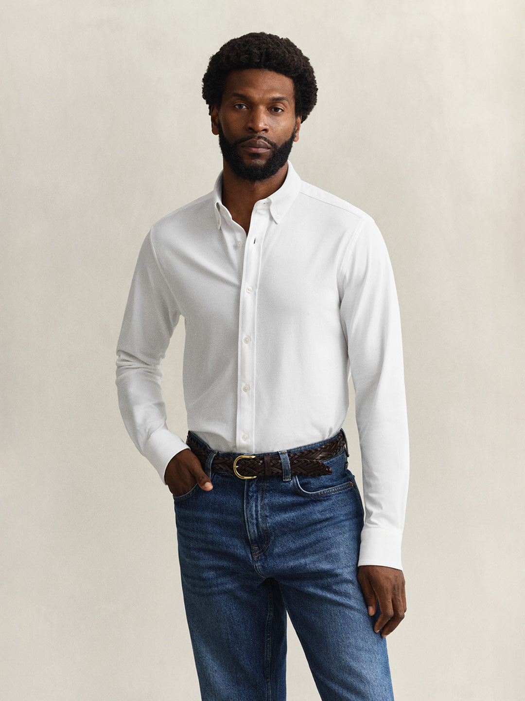 GANT Men White Jersey Pique Stretch Shirt