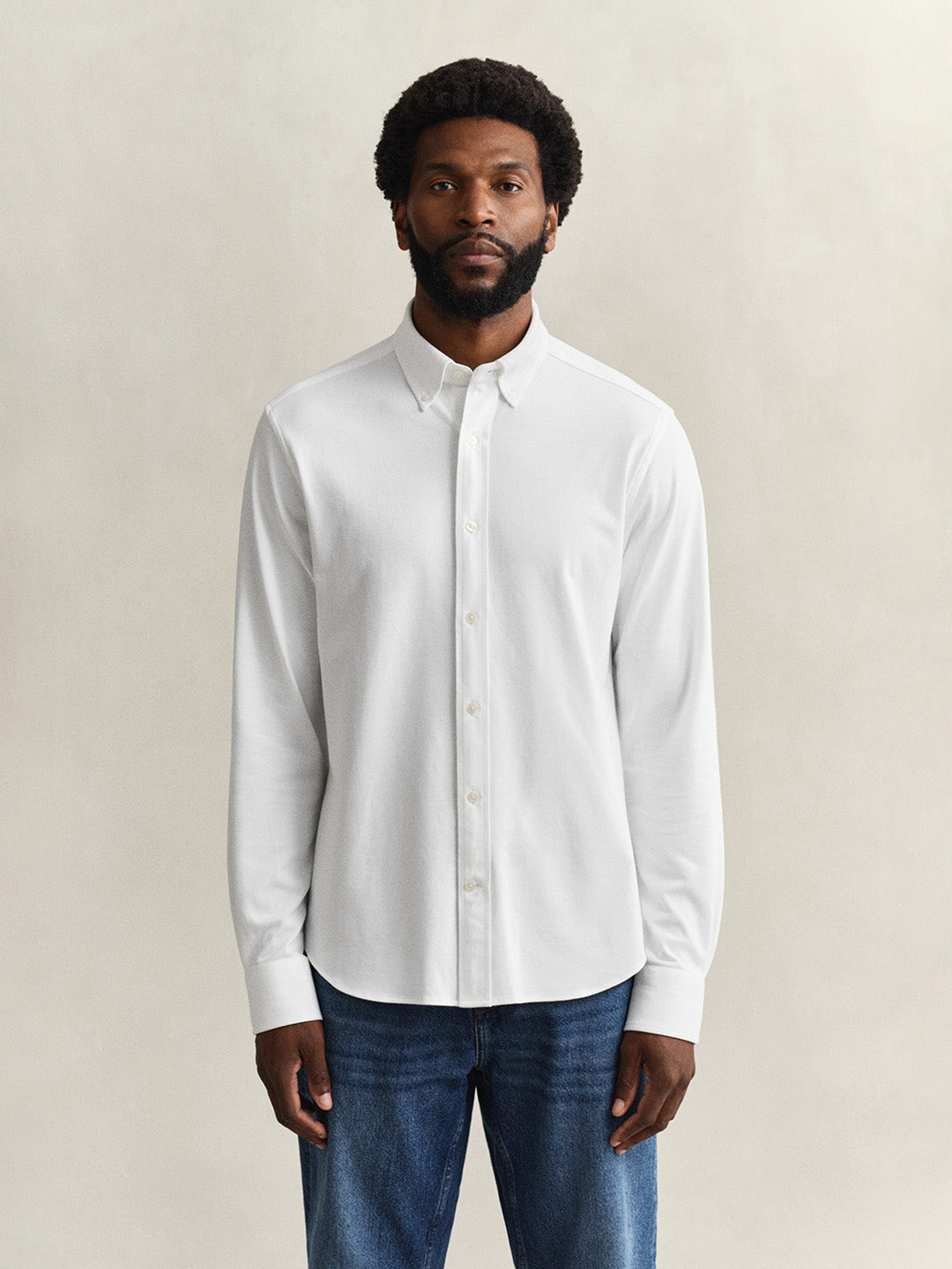 GANT Men White Jersey Pique Stretch Shirt