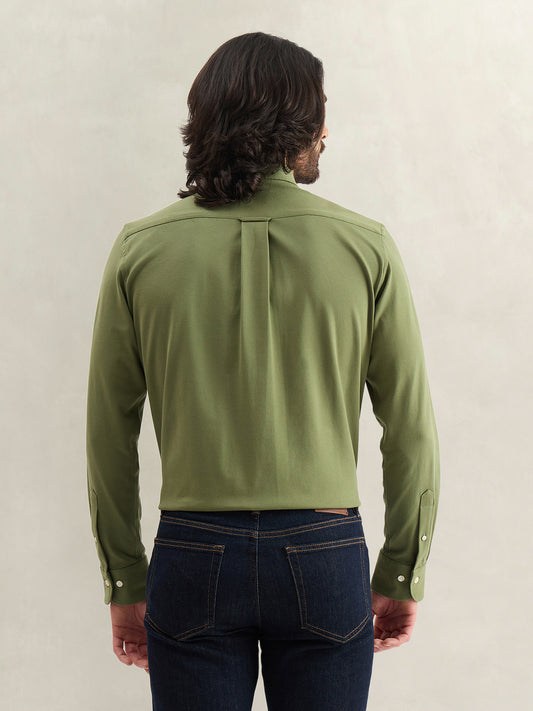 Gant Men Green Solid Regular Fit Pique Shirt