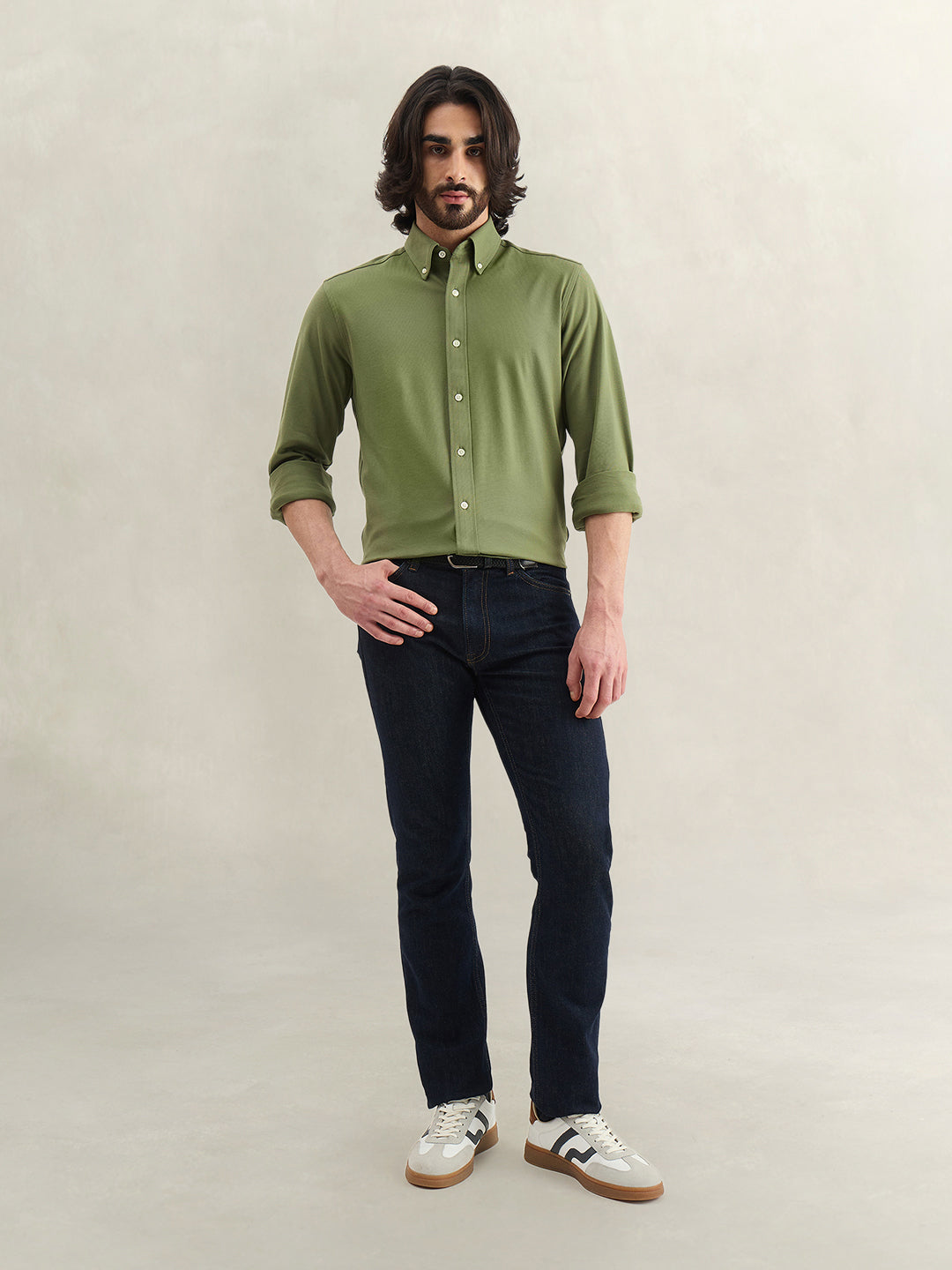 Gant Men Green Solid Regular Fit Pique Shirt