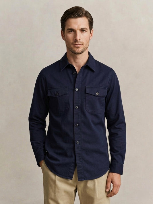Gant Men Navy Blue Solid Regular Fit Shirt