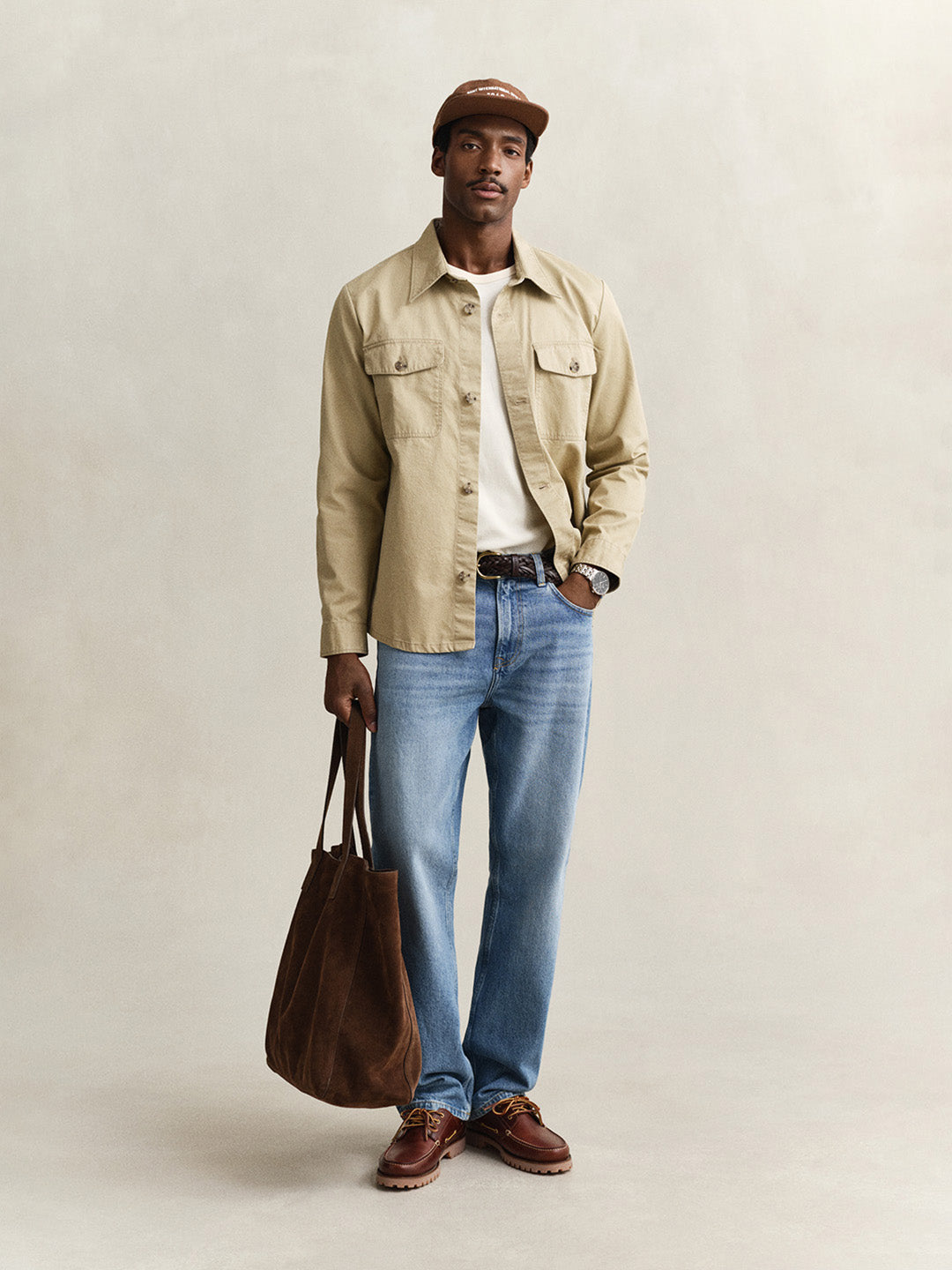 GANT Men Beige Cotton Twill Oversize Shirt