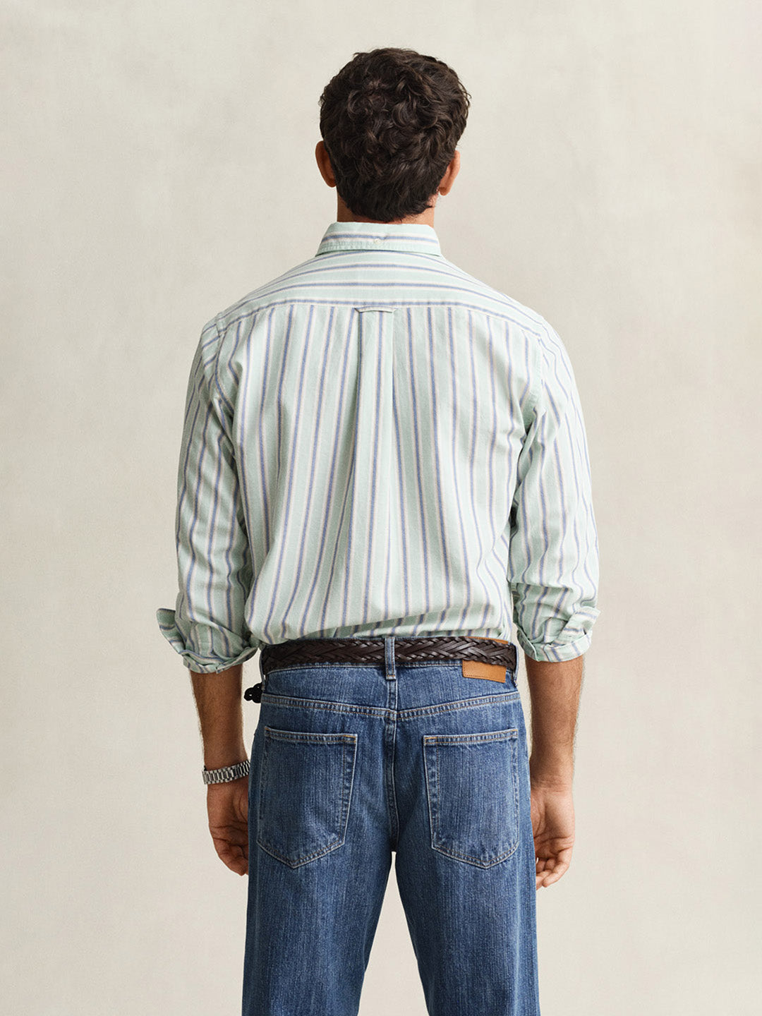 GANT Men Green Striped Regular Fit Oxford Shirt