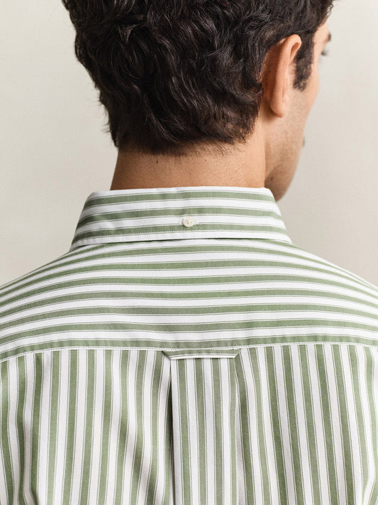GANT Men Green Striped Regular Fit Poplin Shirt