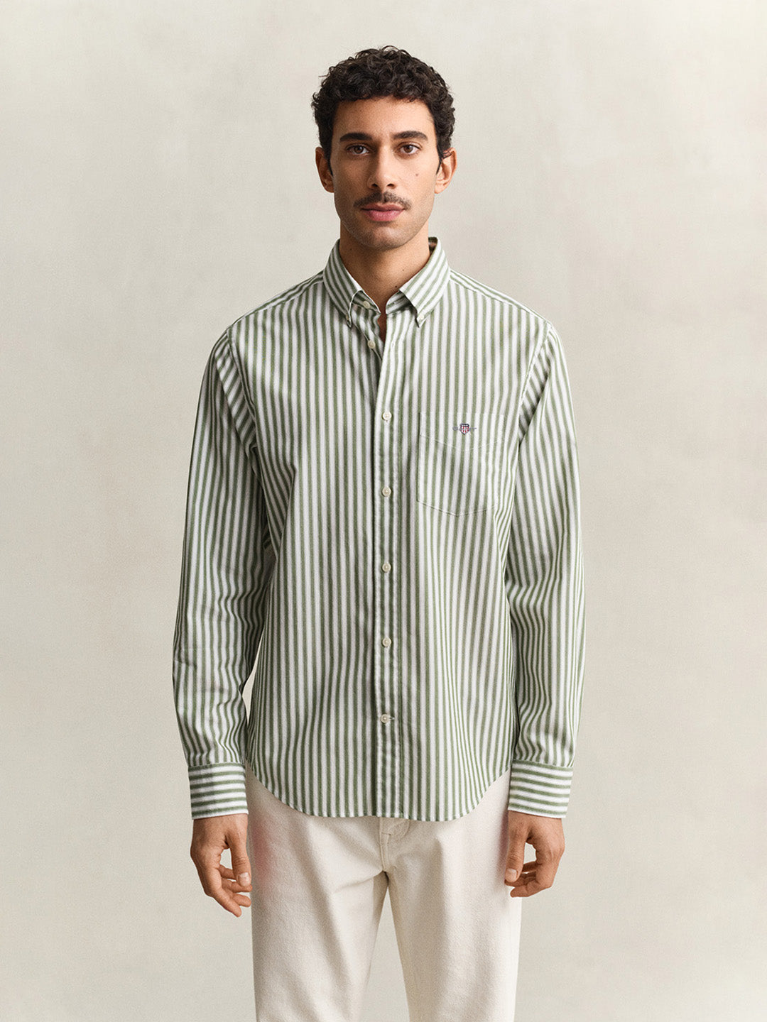 GANT Men Green Striped Regular Fit Poplin Shirt