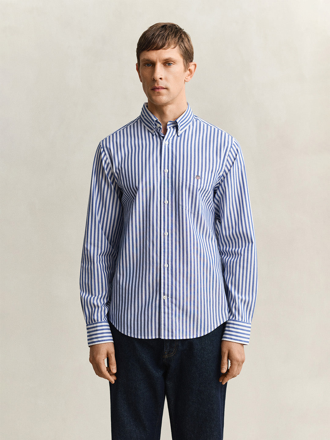 GANT Men Blue Striped Regular Fit Poplin Shirt